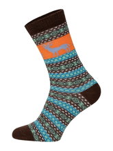 HomeOfSocks Wollsocken Hygge mit Elch Motiv mehrfarbig braun/blau Damen - 2 Paar