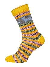 HomeOfSocks Wollsocken Hygge mit Elch Motiv mehrfarbig petrol/gelb Damen - 2 Paar