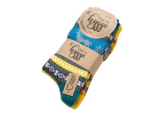 HomeOfSocks Wollsocken Hygge mit Elch Motiv mehrfarbig petrol/gelb Damen - 2 Paar