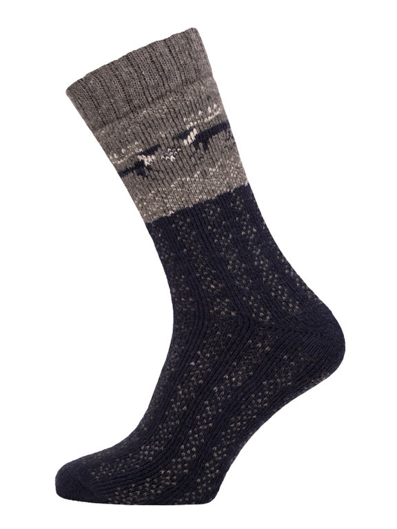 HomeOfSocks Wollsocken Thick Skandinavisch Rentier navyblau/grau - 1 Paar