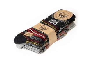 HomeOfSocks Wollsocken Hygge Norweger Design hellgrau/schwarz - 2 Paar