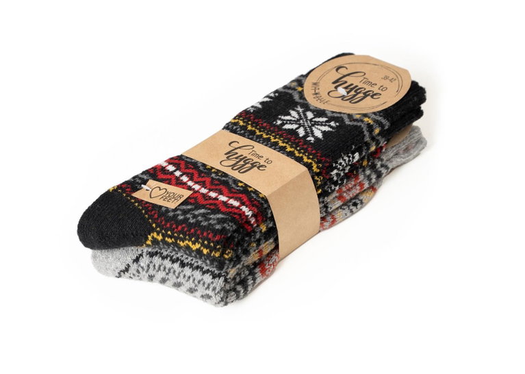 HomeOfSocks Wollsocken Hygge Norweger Design hellgrau/schwarz - 2 Paar