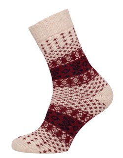 HomeOfSocks Wollsocken Hygge Bunt Jacquard beige/rot - 1 Paar