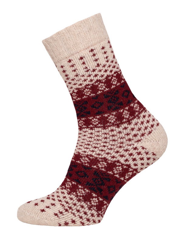 HomeOfSocks Wollsocken Hygge Bunt Jacquard beige/rot - 1 Paar