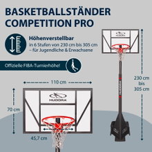 Hudora Basketballständer Competition Pro (höhenverstellbar/fester Stand/Sicher/langlebig) - 230cm-305cm