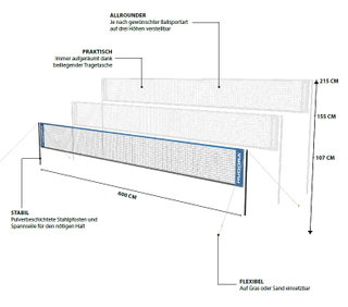 Hudora Netz Tennis/Badminton/Federball/Volleyball höhenverstellbar - Breite 6 Meter