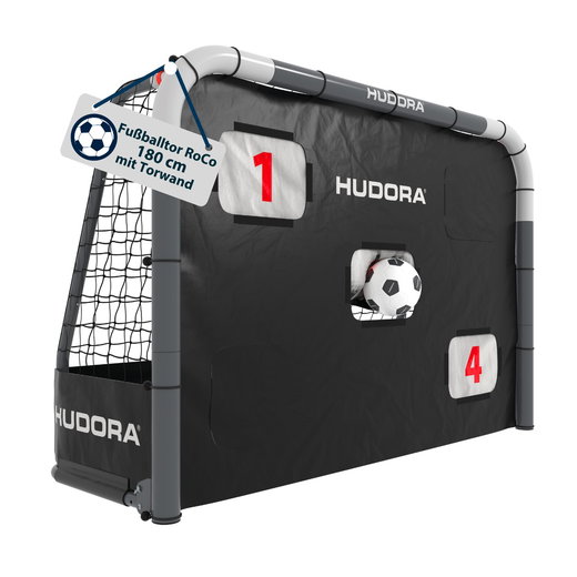 Hudora Fussballtor RoCo 180 mit Torwand (hochwertig, stabile Netz- und Bodenverankerung, Punktzähler) schwarz - 180x120x60cm