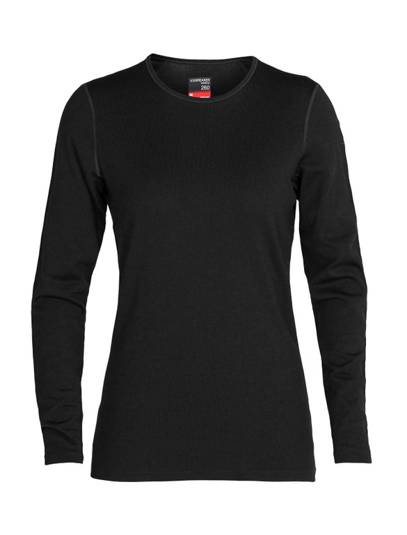 Icebreaker Unterwäsche Thermo-Langarmshirt 260 Tech Crewe - Merinowolle, enganliegend - schwarz Damen
