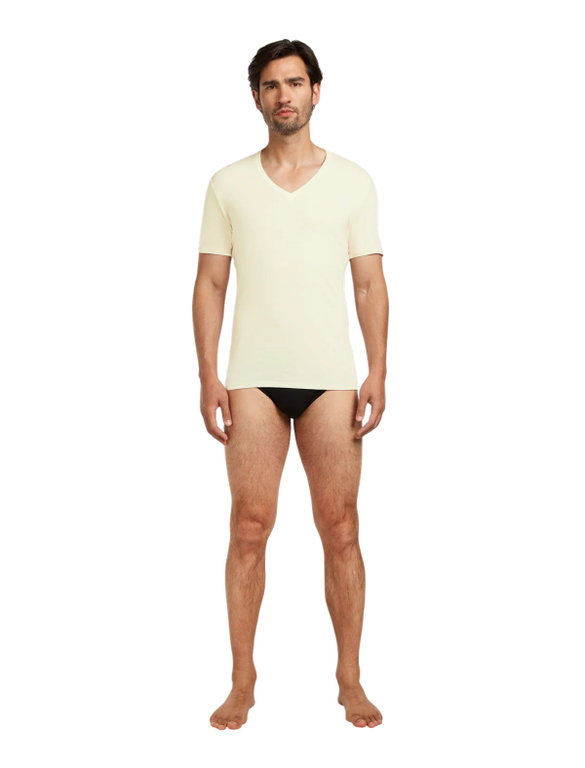 Icebreaker Unterwäsche Tshirt Anatomica SS mit V-Ausschnitt (Merinowolle) gelbweiss Herren