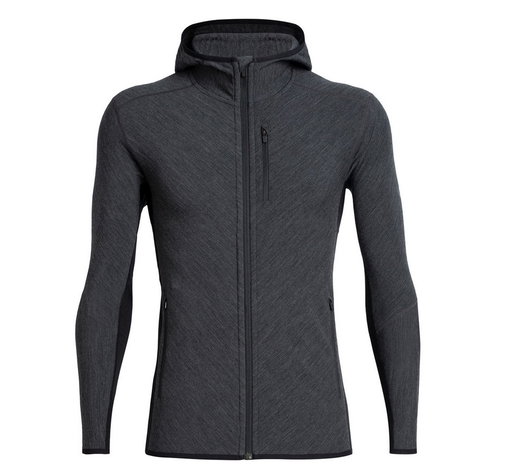Icebreaker Wander-/Freizeitjacke Descender Zip Hood Jet (Merinowolle, atmungsaktiv) grau/schwarz Herren