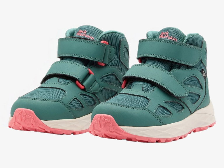 Jack Wolfskin Wanderschuhe Woodland 2 Texapore Mid VC (Klett­ver­schluss, wasserdicht) jade grün Kinder