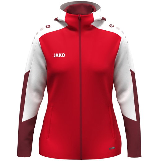 JAKO Kapuzenjacke Dynamic (Polyester-Fleece, Seitentaschen mit Reißverschluss) rot/weiss/dunkelrot Damen