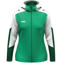 JAKO Hooded Jacket Dynamic (Polyester Fleece, Side Pockets with Zipper) green/white/dark green Ladies