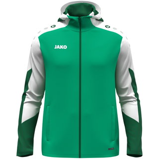 JAKO Kapuzenjacke Dynamic (Polyester-Interlock-Fleece, Seitentaschen mit Reißverschluss) grün/weiss/dunkelgrün Kinder
