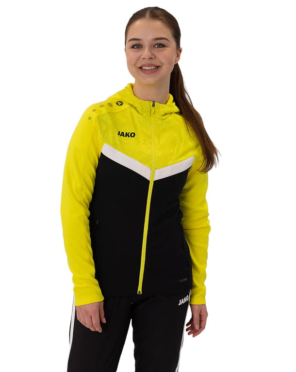 JAKO Kapuzenjacke Iconic (Polyester-Fleece, Seitentaschen mit Reißverschluss) schwarz/gelb Damen