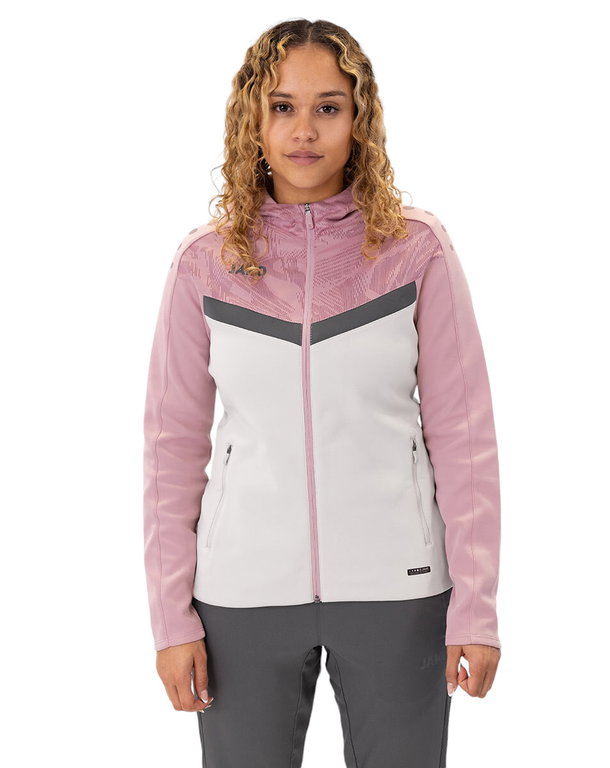JAKO Kapuzenjacke Iconic (Polyester-Fleece, Seitentaschen mit Reißverschluss) hellgrau/pink/anthrazitgrau Damen