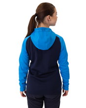 JAKO Iconic Hooded Jacket (Polyester Fleece, Side Pockets with Zipper) navy blue/light blue/yellow Ladies