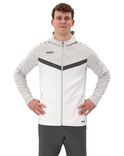 JAKO Kapuzenjacke Iconic (Polyester-Fleece, Seitentaschen mit Reißverschluss) weiss/hellgrau/anthrazitgrau Herren