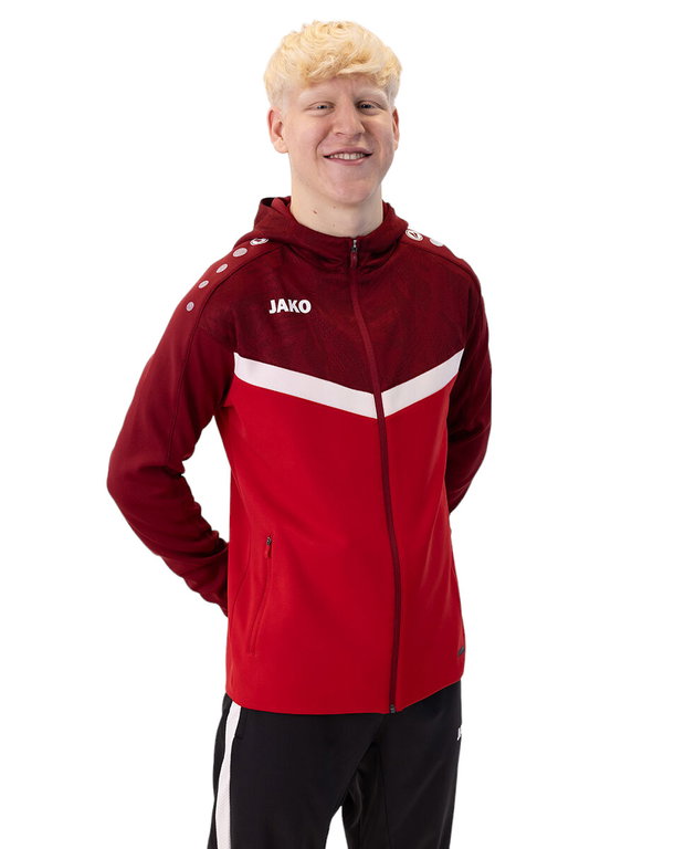 JAKO Kapuzenjacke Iconic (Polyester-Fleece, Seitentaschen mit Reißverschluss) rot/weinrot Herren