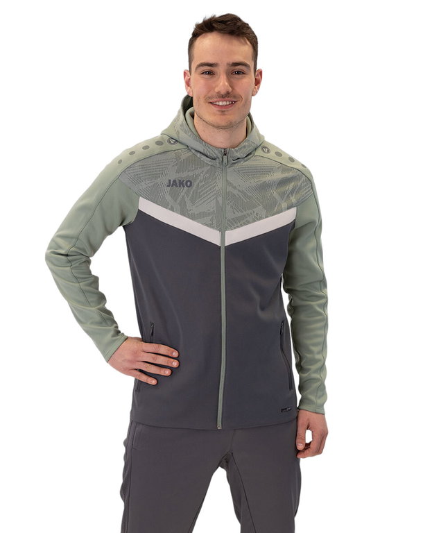 JAKO Kapuzenjacke Iconic (Polyester-Fleece, Seitentaschen mit Reißverschluss) anthrazitgrau/mintgrün Herren