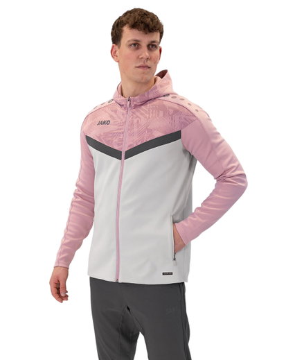 JAKO Kapuzenjacke Iconic (Polyester-Fleece, Seitentaschen mit Reißverschluss) hellgrau/pink/anthrazitgrau Herren