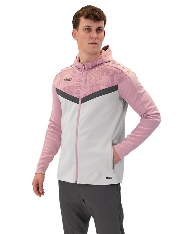 JAKO Kapuzenjacke Iconic (Polyester-Fleece, Seitentaschen mit Reißverschluss) hellgrau/pink/anthrazitgrau Herren