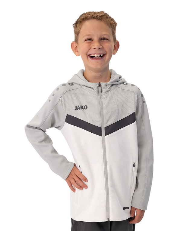 JAKO Kapuzenjacke Iconic (Polyester-Fleece, Seitentaschen mit Reißverschluss) weiss/grau/anthrazitgrau Kinder