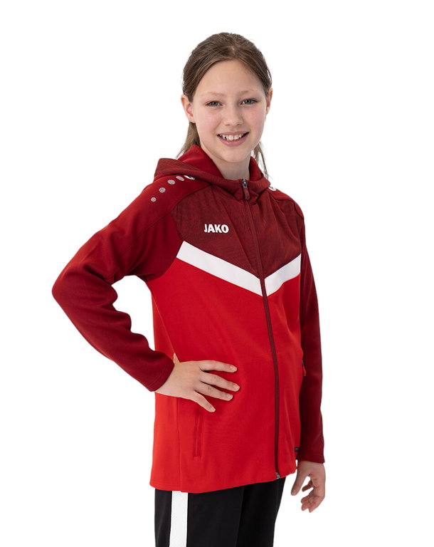 JAKO Iconic Hooded Jacket (Polyester Fleece, Side Pockets with Zipper) red/wine red Kids