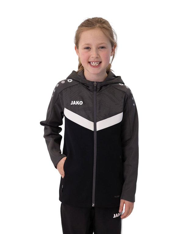 JAKO Kapuzenjacke Iconic (Polyester-Fleece, Seitentaschen mit Reißverschluss) schwarz/anthrazitgrau Kinder