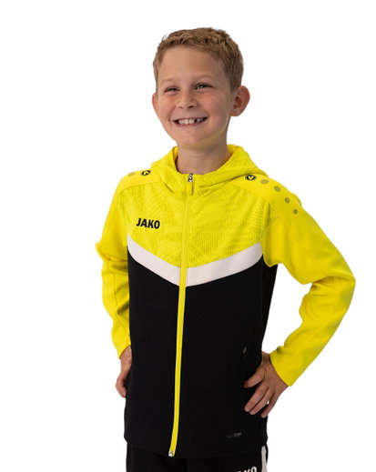 JAKO Kapuzenjacke Iconic (Polyester-Fleece, Seitentaschen mit Reißverschluss) schwarz/gelb Kinder