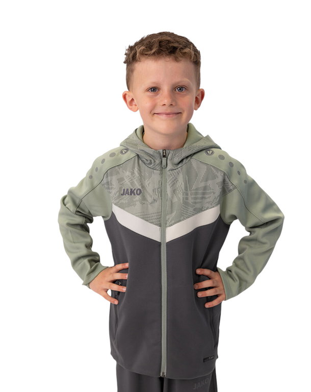 JAKO Kapuzenjacke Iconic (Polyester-Fleece, Seitentaschen mit Reißverschluss) anthrazitgrau/mintgrün Kinder