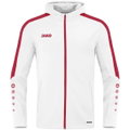 JAKO Hooded Jacket Power (Polyester Fleece, Side Pockets with Zipper) White/Red Men
