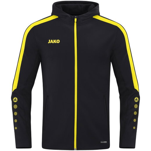 JAKO Kapuzenjacke Power (Polyester-Fleece, Seitentaschen mit Reißverschluss) schwarz/gelb Kinder