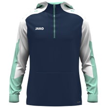 JAKO Hooded Sweatshirt with Half-Zip Dynamic (100% recycled Polyester) navy blue/white/mint green children