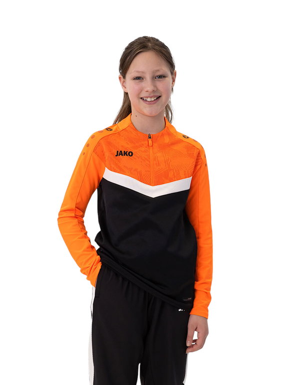 JAKO Langarmshirt Ziptop Iconic (angenehmer Tragekomfort) schwarz/neonorange Kinder