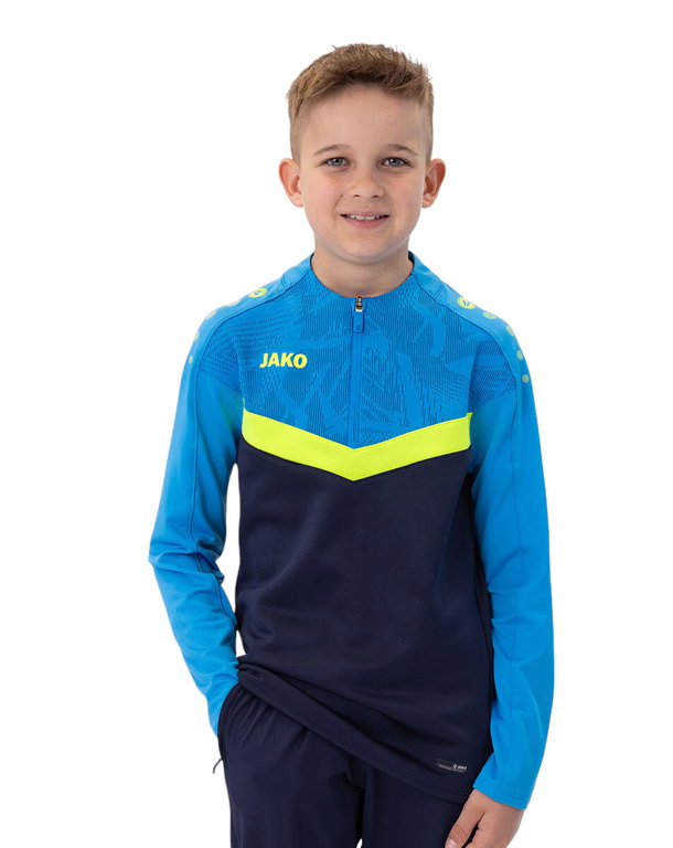JAKO Langarmshirt Ziptop Iconic (angenehmer Tragekomfort) marineblau/hellblau/gelb Kinder
