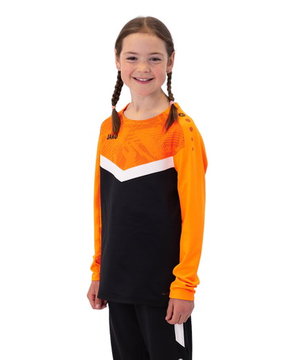 JAKO Sport-Langarmshirt Sweat Iconic (Polyester-Stretch-Fleece) schwarz/naonorange Kinder