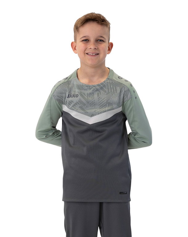 JAKO Sport-Langarmshirt Sweat Iconic (Polyester-Stretch-Fleece) anthrazitgrau/mintgrün Kinder