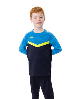 JAKO Sport-Langarmshirt Sweat Iconic (Polyester-Stretch-Fleece) marineblau/hellblau/gelb Kinder