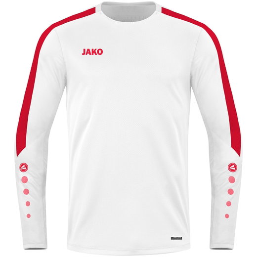 JAKO Sport-Langarmshirt Sweat Power (rec. Polyester, hohe Bewegungsfreiheit) weiss/rot Kinder
