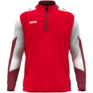 JAKO Langarmshirt Ziptop Dynamic (rec. Polyester, elastisches Material) rot/weiss/dunkelrot Kinder