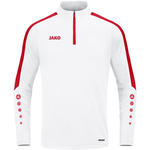 JAKO Langarmshirt Ziptop Power (rec. Polyester, hochelastisch) weiss/rot Herren