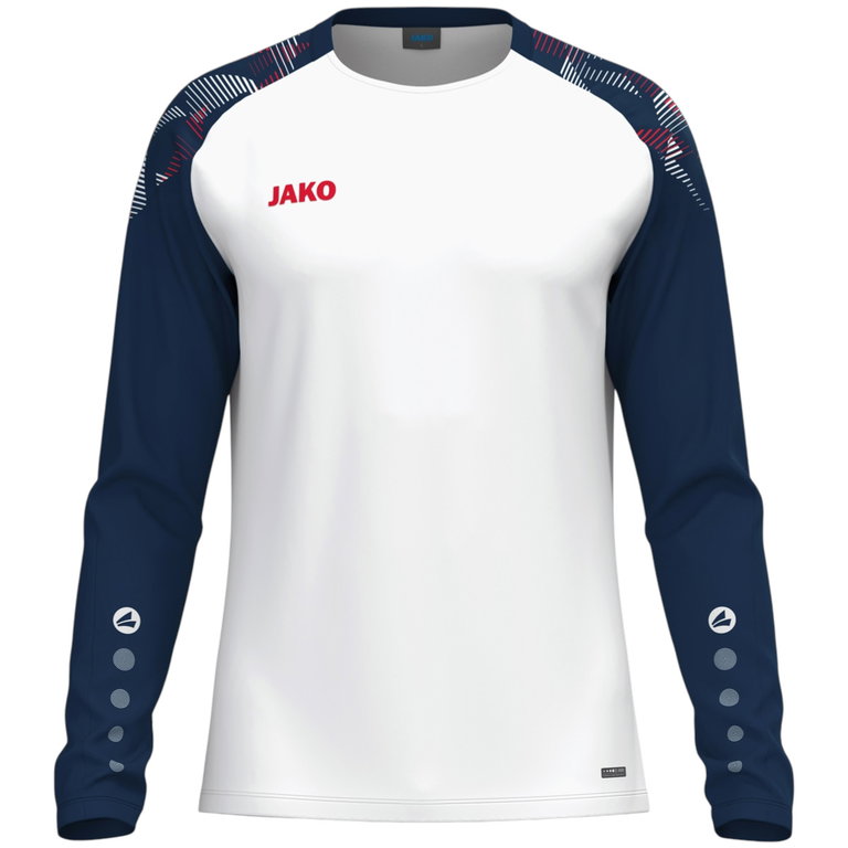 JAKO Sport-Langarmshirt Sonic Sweat (schnelltrocknend, strapazierfähig) weiss/marineblau/rot Herren