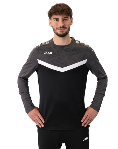JAKO Sport-Langarmshirt Sweat Iconic (Polyester-Stretch-Fleece) schwarz/anthrazitgrau Herren