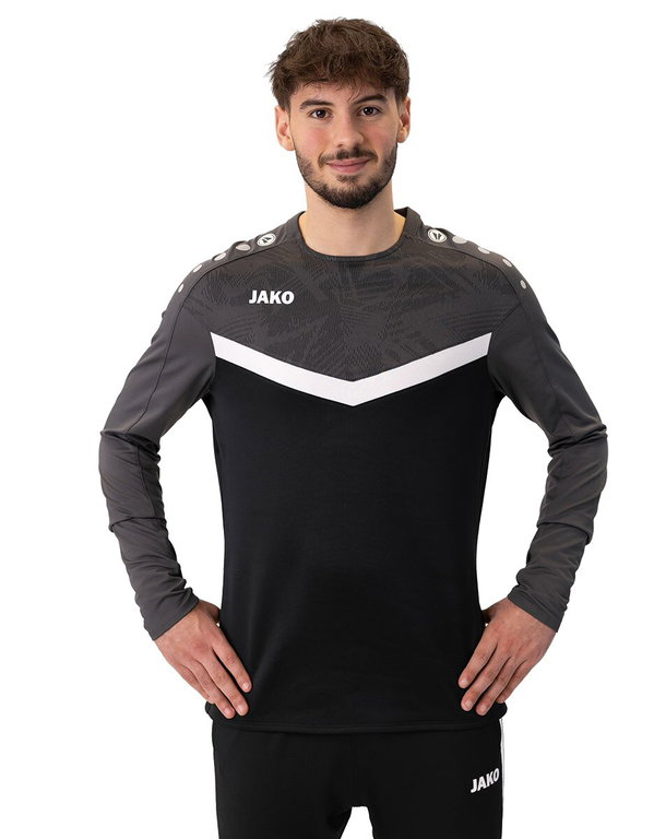 JAKO Sport-Langarmshirt Sweat Iconic (Polyester-Stretch-Fleece) schwarz/anthrazitgrau Herren