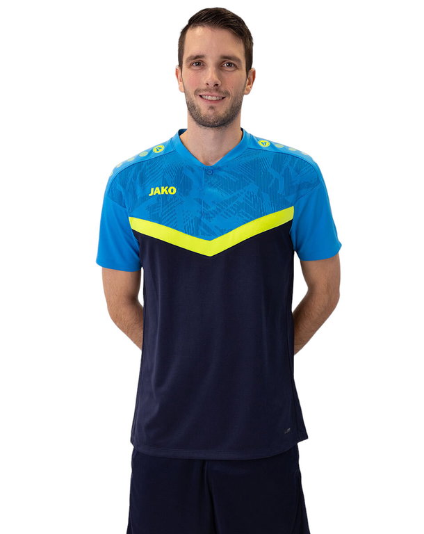 JAKO Sport-Polo Iconic (Polyester-Micro-Mesh) marineblau/hellblau/gelb Herren