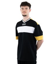 JAKO Sport T-shirt Club 92 Jersey (V-neck, Retro Charm, Oversized Cut) short-sleeved black/white/yellow men's