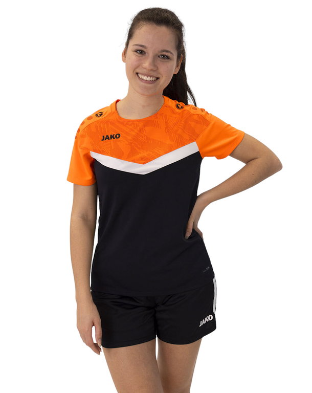 JAKO Sport-Shirt Iconic (Polyester-Micro-Mesh) schwarz/neonorange Damen