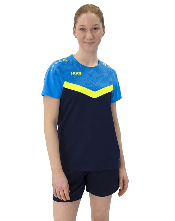 JAKO Sport-Shirt Iconic (Polyester-Micro-Mesh) marineblau/hellblau/gelb Damen