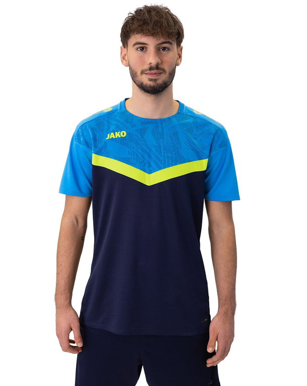 JAKO Sport-Tshirt Iconic (Polyester-Micro-Mesh) marineblau/hellblau/gelb Herren